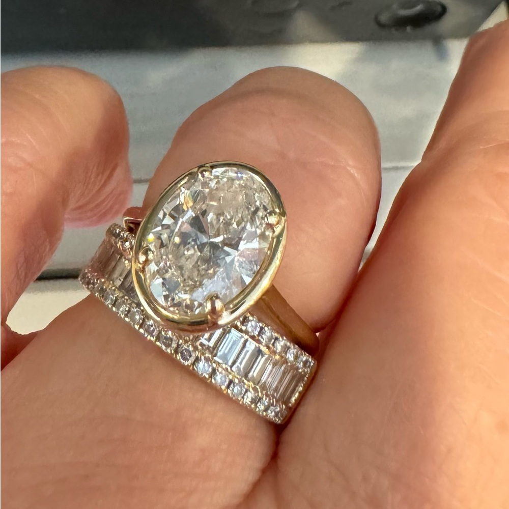 Oval 3.09CT lab diamond custom made ring by Padani Jewelry. VS2 color grade G.